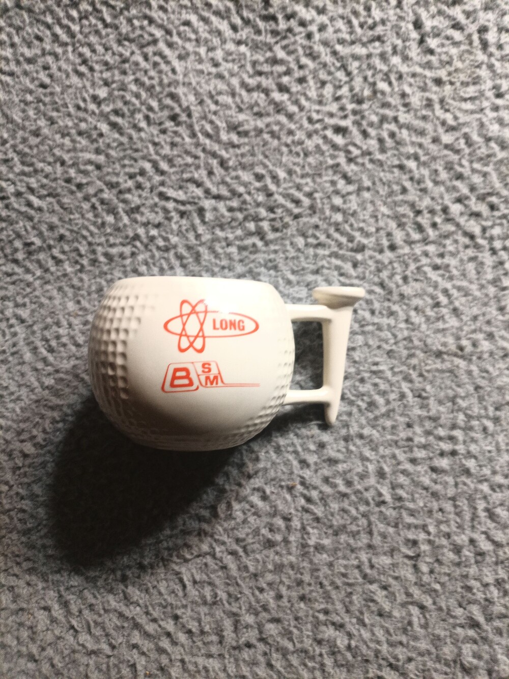 Golf Ball Mug White Ceramic Golf Tee Handle with Red Print
